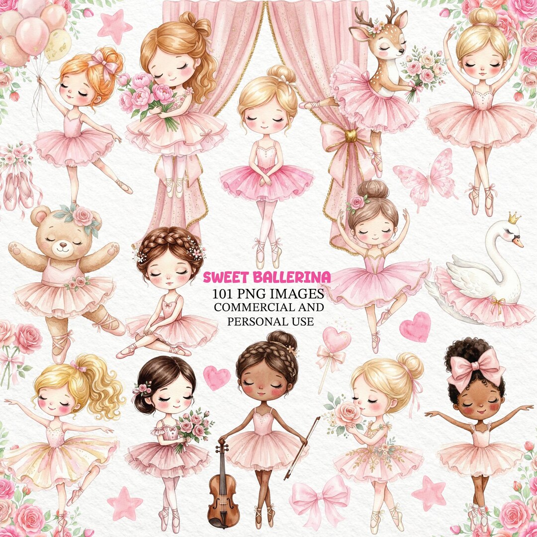 Sweet Ballerina Clipart Bundle – 120+ Pink Ballet Pngs, Prima Ballerina ...