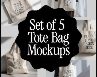 5 Tote Bag Mockup Bundle – Editable Canvas Bag PSD Templates