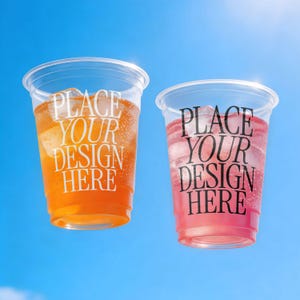 Floating Plastic Cup Mockup PSD, Clear Cold Cup Mockup, Disposable Drink Cup Mockup, Summer Beverage Mockup, Smart Object PSD