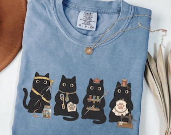 Black Cats Sewing Shirt, Funny Sewing Lover Gift, Funny Quilting Tee, Needleworker Top, Cute Shirt For Quilter