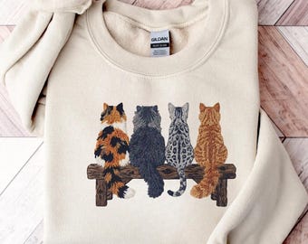 Sweat chat de Noël vintage pull chat chemise femme mignonne chats amoureux cadeau Noël chaton tee hiver chat ras du cou cadeau amoureux des chats