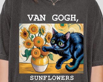 Van Gogh Cat Shirt, Vintage Art Tee, Black Cat Shirt, Sunflower Cat T-Shirt, Aesthetic Painting Tee, Funny Art Lover Sweatshirt