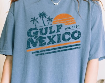 Camiseta del Golfo de México, camisa política retro con atardecer
