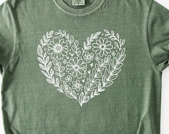 Camiseta con corazón de flores, camiseta con flores: camisetas con flores silvestres