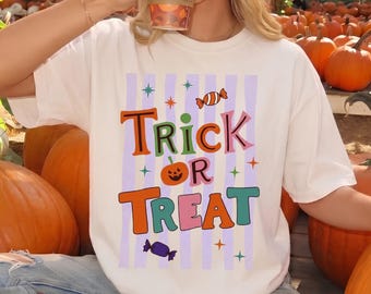 Trick or Treat Shirt, Comfort Colors Halloween Tshirt, Preppy Halloween Tee, Retro Spooky Season Top, Pumpkin Season Graphic