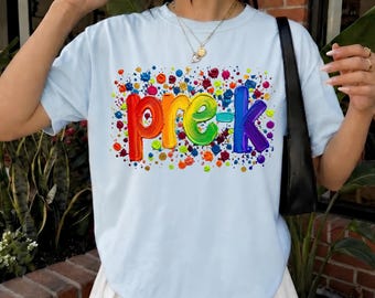 Custom Pre-K Teacher Shirt, Personalized Educator Tee, Painted Back To School Top, Comfort Colors Trendy Teacher Gift, Preschool Shirt
