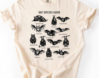 Bat Species Guide Shirt, Vintage Bat Illustration Tee, Goth Spooky Season Top, Dark Academia Clothing, Halloween Bat Gift