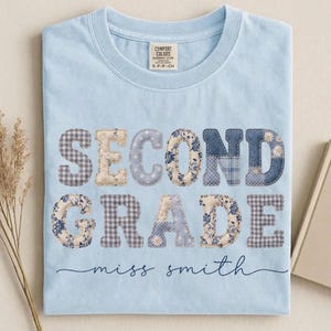 Custom Second Grade Teacher Shirt, Comfort Colors Faux Patchwork Tee, 2nd Grade Educator Top, Back to School Matching Team Shirt