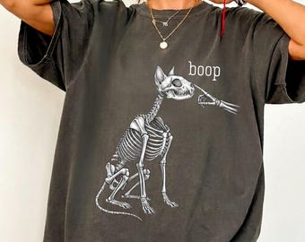 Skeleton Cat Shirt, Boop Cat Tee, Halloween Shirt, Cat Mom Gift, Spooky Season Top, Comfort Colors Tee, Funny Cat Shirt