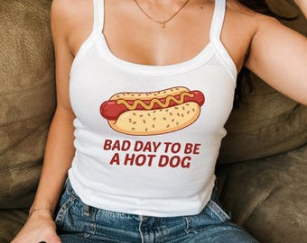 Bad Day To Be A Hot Dog Tank Top, Funny BBQ Crop Top, Ribbed Crop Tank, Summer Cookout Shirt, Ironic Food Graphic Tee