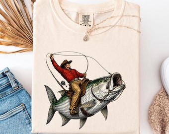 Cowboy Riding Rainbow Trout Shirt, Genuine Comfort Colors Tee, Cowboy Fishing Club, Funny Rodeo Graphic Top, Fly Fishing Fisherman Gift