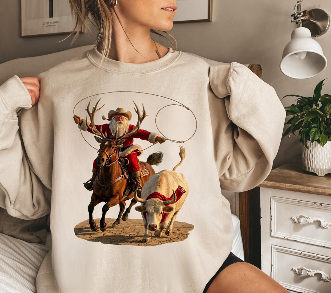 Christmas Live Roping Cowboy Santa Western Roping Christmas Shirt, Vintage Country Christmas ...