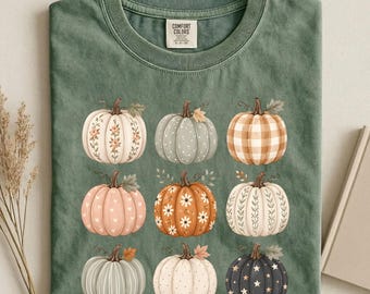 Boho Pumpkin Comfort Colors Shirt, Cute Fall Pattern Tee, Autumn Aesthetic Top, Cottagecore Harvest Season, Thanksgiving T-Shirt