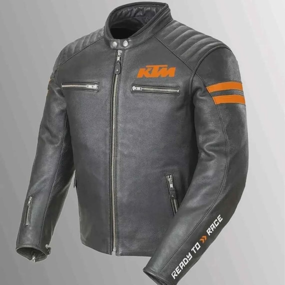 KTM Leather Motorcycle Jacket: Black Biker Racing Jacket With