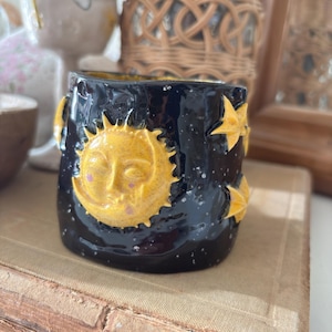 Celestial Sun & Moon Mug | Handmade Ceramic Coffee Mug | Glitter Glaze | Moon and Stars Mug | Whimsical Pottery | Cottagecore Gift