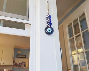 Greek Evil Eye Wall Hanging – Blue Beaded Wall Decor for Protection, New Home Gift, Best Selling Evil Eye Ornament, Holiday Home Blessing