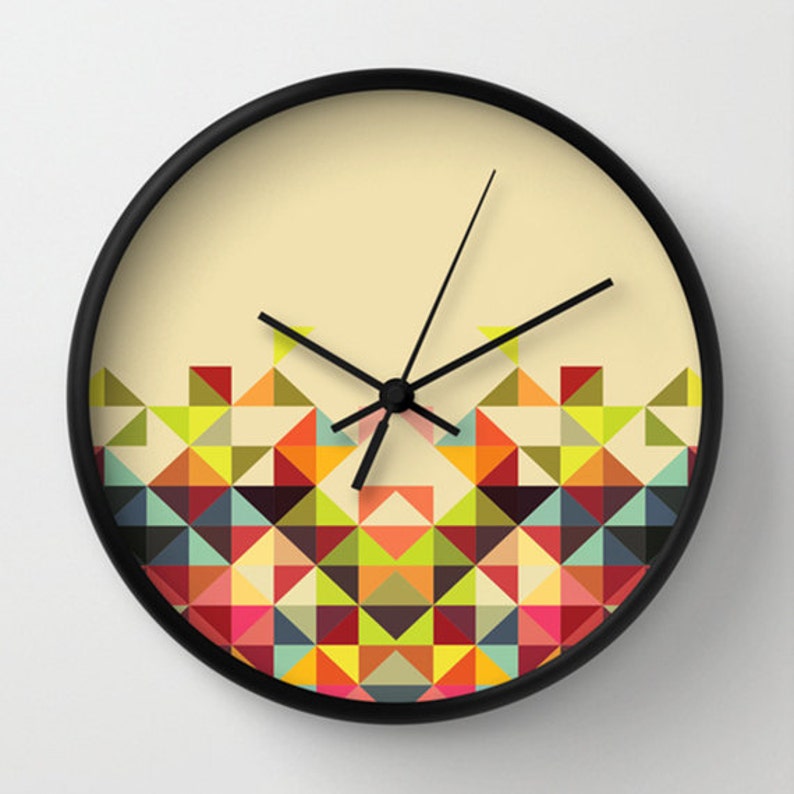 Triangles Wall Clock Multicolor Abstract Retro Original Design Home Decor By Adidit