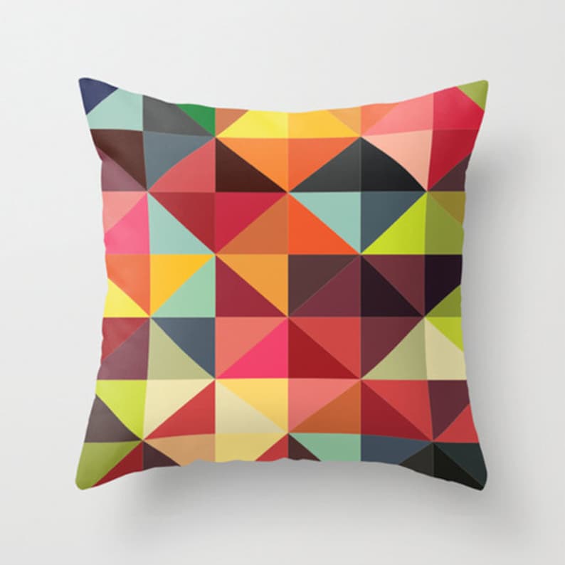 Throw Pillow Cover Triangles Multicolor 16x16 18x18 Etsy