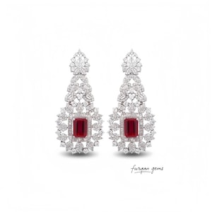 Lab Grown Ruby Dangle Earrings, Art Deco Baguette, 18k Solid Gold Earrings, July Birthstone, 5th Anniversary Gift, Bridal Gift, Gift For Her