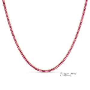 Collar de tenis con rubí baguette cultivado en laboratorio, cadena de piedras preciosas, plata de ley 925, collar llamativo de lujo, regalo para ella,