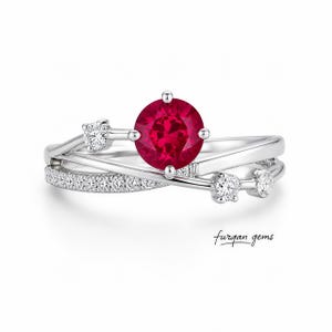 Handgjord rubin oändlig tvinnad sterlingsilverring, ring med ädelsten i juli, jubileums- och födelsedagspresent, present till mamma.