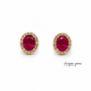 Pendientes de rubí cultivado en laboratorio, pendientes minimalistas de oro, joyas con la piedra de nacimiento de julio, regalo para ella, pendientes de plata de ley, regalo de aniversario para ella.