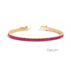 Lab Grown Ruby Tennis Bracelet, Sterling Silver,  Elegant Statement Bracelet, 18K Gold