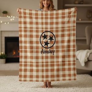Custom Plaid Tennessee Tristar Blanket | Gingham TN Throw | Southern Decor | Tennessee Gift | Nashville Home Decor | Tri Star Blanket