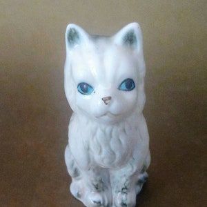 Vintage Ceramic Porcelain Cat Figurine - Gray and White Kitty Statue