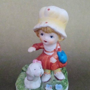 Ceramic Girl with Puppy Dog Collectible - Girls Room Decor - Retro Homco Figurine - Gift for Dog Lover