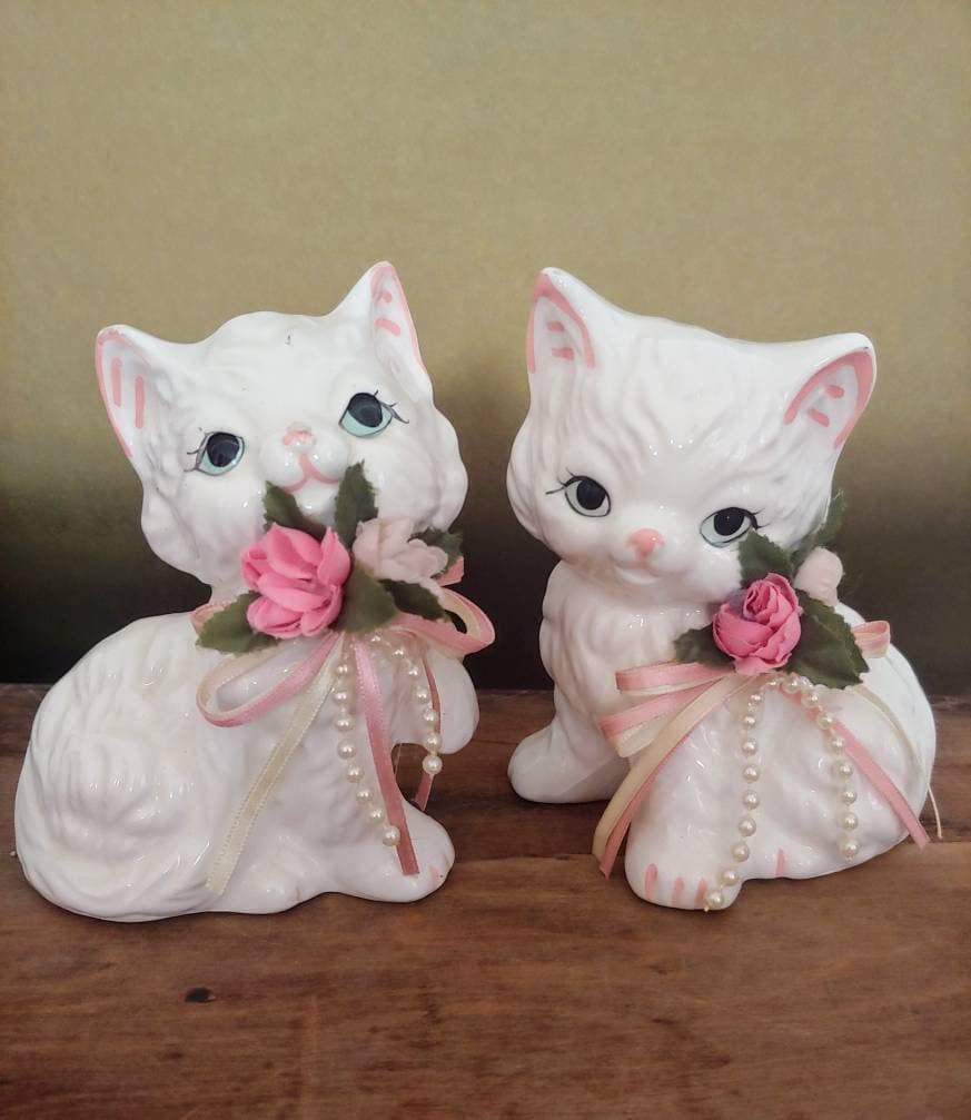 Vintage Hand painted Ceramic Cat Figurine 9 Vintage Cat Statue Handmade