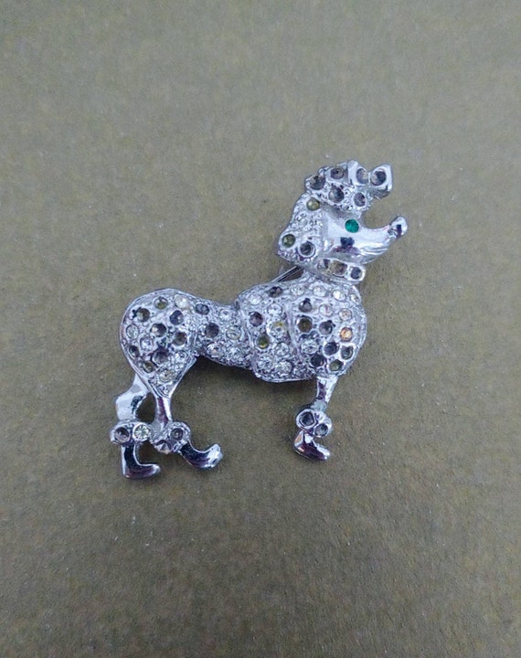 Vintage Silvertone Poodle Pin-Poodle Rhinestone B… - image 1