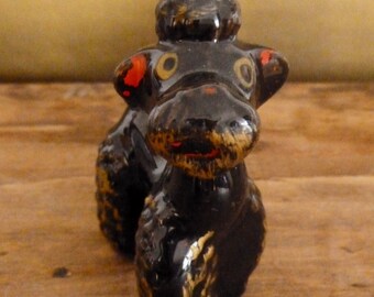 Japan Ceramic Poodle Figurine - Retro Poodle Home Decor - Gift for Poodle Lover - Black and Gold Poodle Collectible