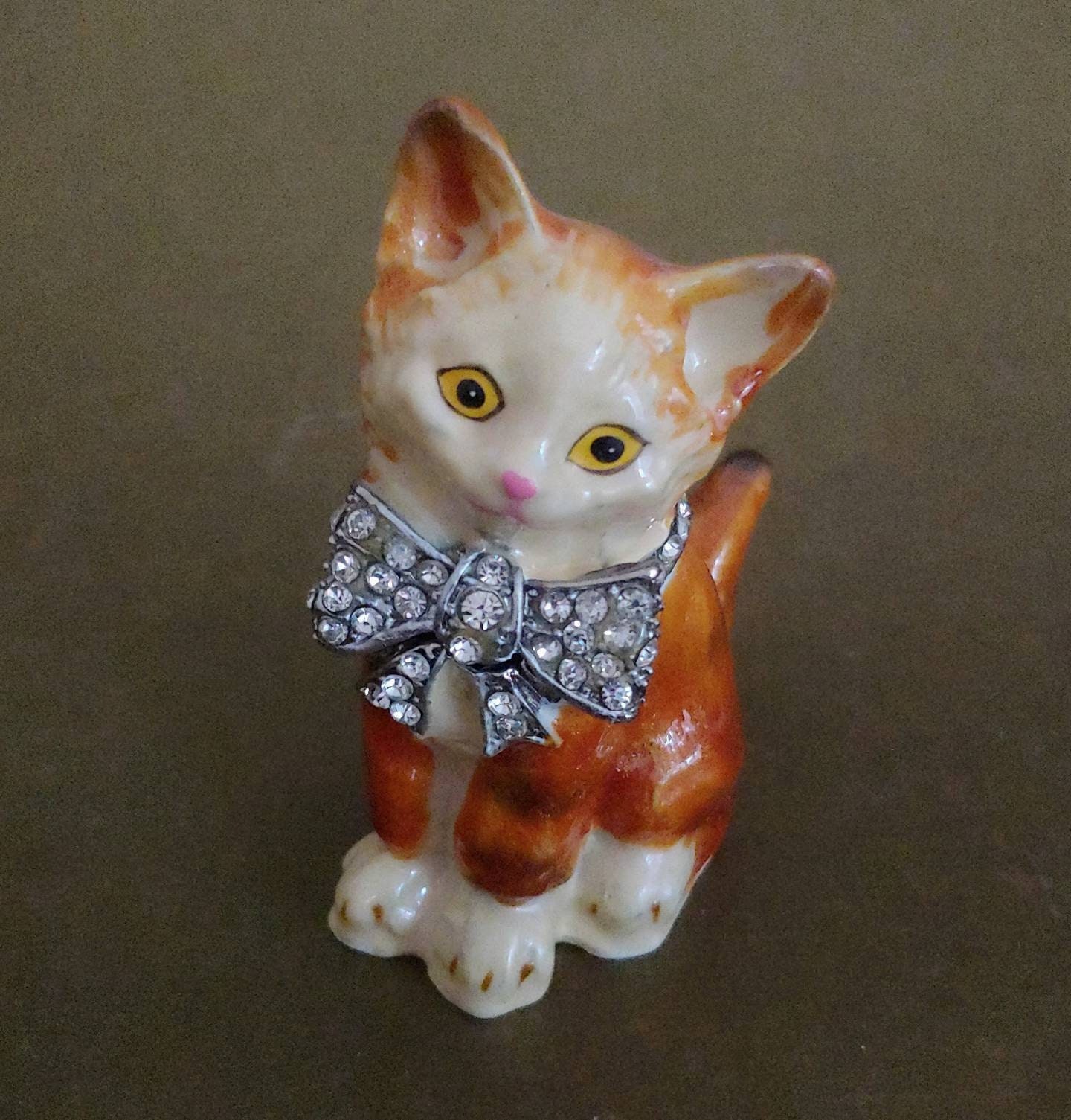 Vintage Tabby Cat Trinket Box Enamel Jewelry Box Hinged Etsy