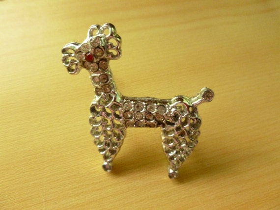 Vintage Silvertone Filigree Poodle Pin - Poodle Br