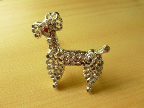 Vintage Silvertone Filigree Poodle Pin - Poodle B… - image 1