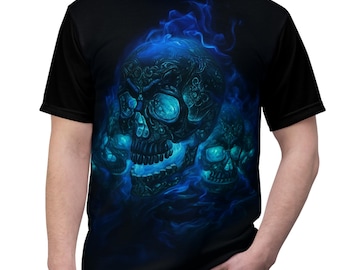 Gothic Schädel-Grafik-T-Shirt, dunkles Kunst-Shirt, Unisex-AOP-T-Shirt, Halloween-Kleidung, alternative Mode, kantige Streetwear