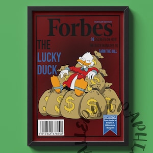 Forbes Money Hustler Wall Art | Scrooge McDuck Poster Print | Cartoon Luxury room Decor (Framed)