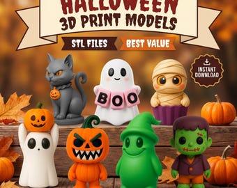 Halloween 3D Printable Bundle – 7 Spooky STL & 3MF Figures for Halloween Shelf Decor