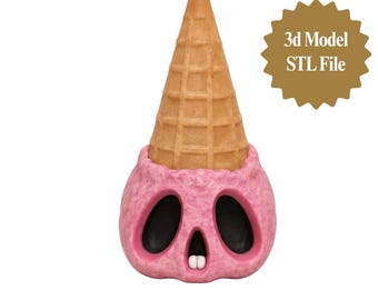 Skull Ice Cream STL | Creepy Dessert Figurine | Gothic Halloween Decor