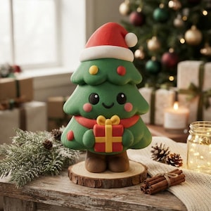 Figura STL de árbol de Navidad con caja de regalo – Decoración festiva imprimible en 3D (descarga digital)