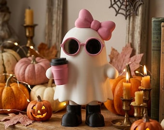 Fashion Ghost STL | Halloween Trendy Ghost Figurine | Pink Coffee Lover Decor | 3D Print File