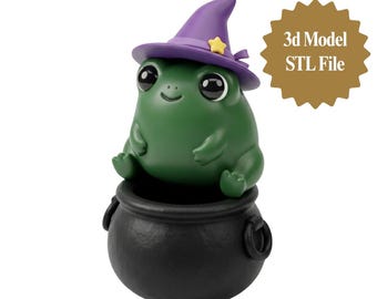 Witch Frog 3D Model STL File | Halloween Cauldron Figurine (Digital Download)
