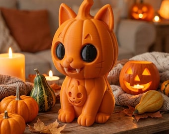Pumpkin Cat STL File | Halloween Kawaii Figurine | Digital Download