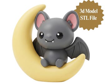 Kawaii Bat Moon STL File | Halloween 3D Print Decor (Digital Download)