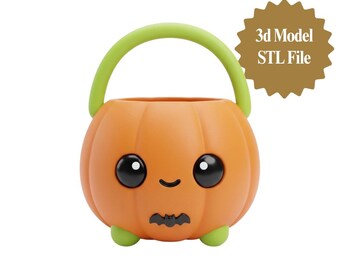 Halloween Pumpkin Candy Bucket 3D Print STL File, Treat Pail (Digital Download)