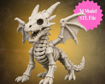 Skeleton Dragon STL Figurine, 3D Printable Fantasy Dragon Model