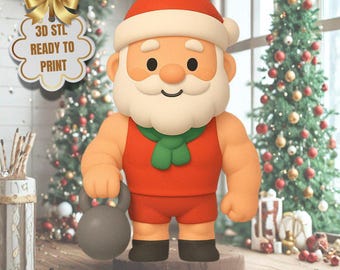 Santa Weightlifter STL Figurine – Christmas 3D Printable Holiday Decor (Digital Download)