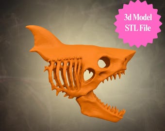 Shark Skull STL 3D Printable Bone Head Model for Halloween Decor and Spooky Display