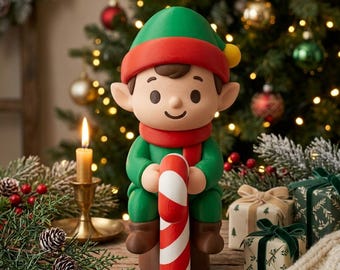 Christmas Elf with Candy Cane STL Figurine – Festive 3D Printable Holiday Decor (Digital Download)